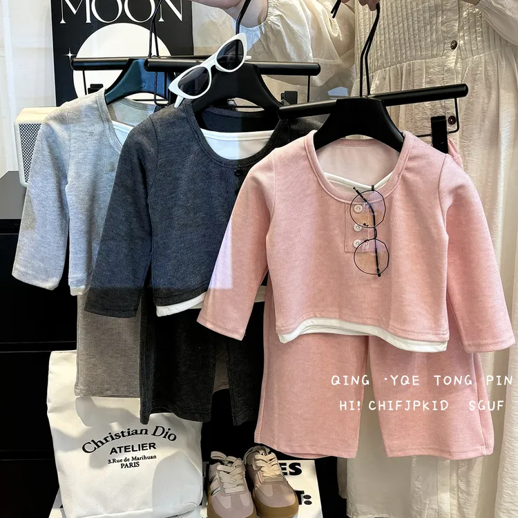 【春季女童新版】女童套装新款秋季假两件童装棉质两件套百搭韩系