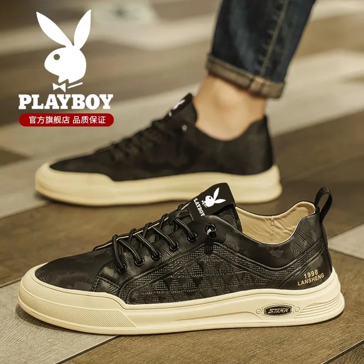 花花公子男鞋冬季2025新款休闲皮鞋黑色运动板鞋防滑工作上班潮鞋