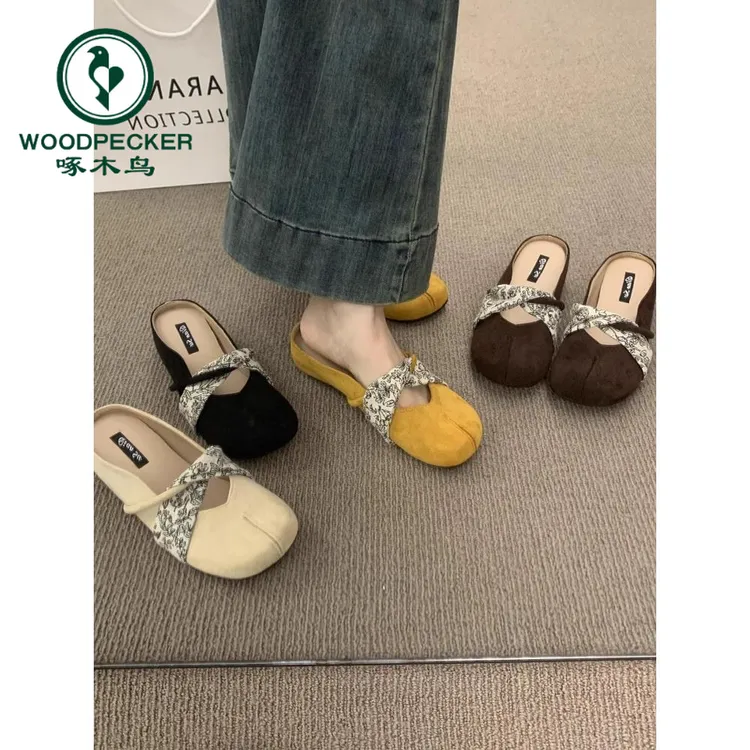 啄木鸟包头女士内增高半拖鞋女夏外穿法式温柔仙女分趾小香风拖鞋