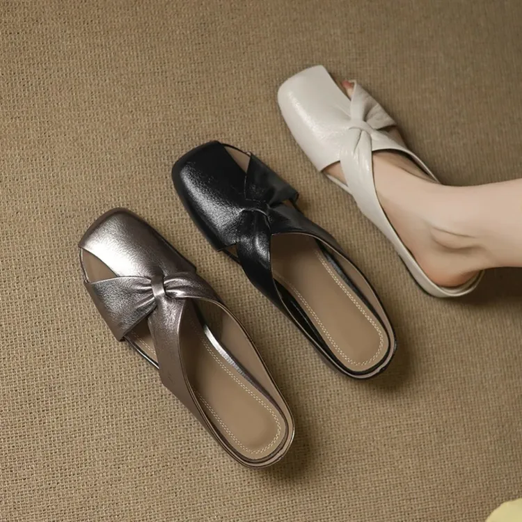 UHCK个性简约包头拖隐形增高2025夏新款法式小众浅口气质包头坡跟