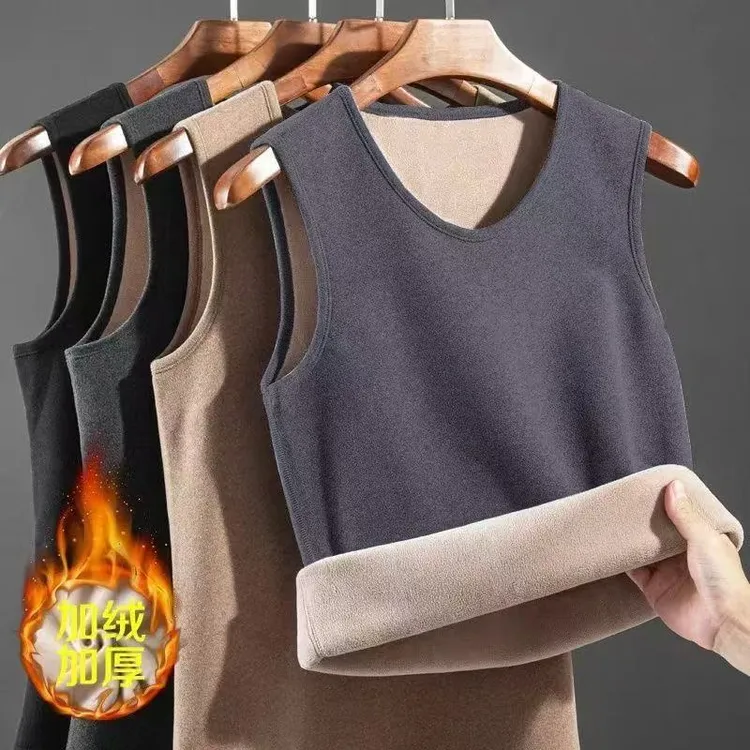 保暖背心男加绒加厚秋冬款大码德绒发热棉内穿修身坎肩一体绒马甲