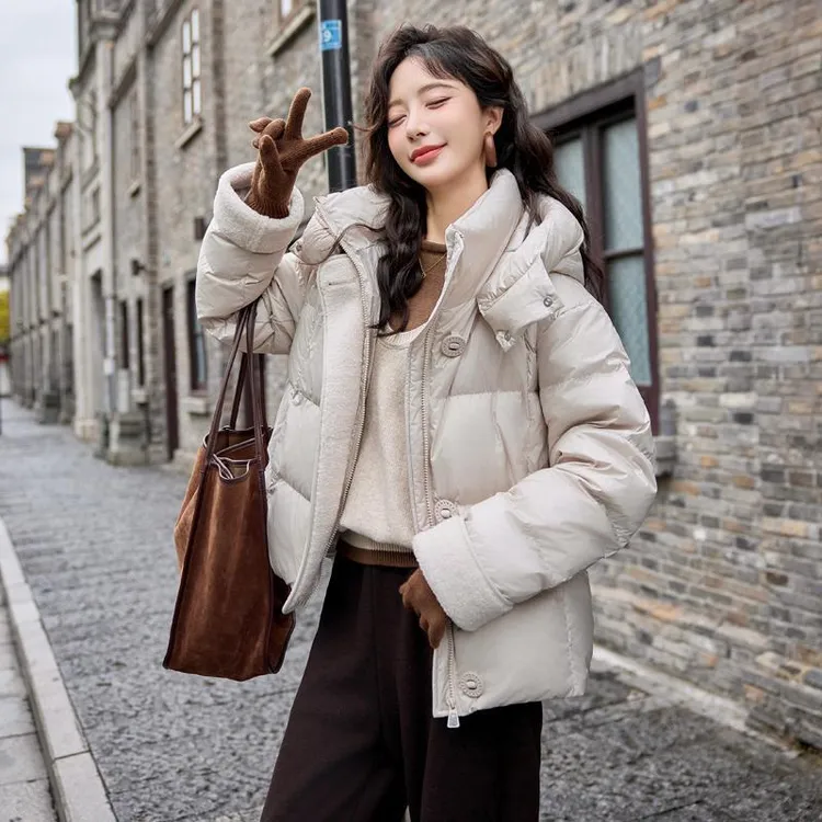 DUCURNO连帽短款羽绒服女2025年冬季新款设计感小众加厚保暖外套