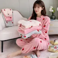 珊瑚绒睡衣女秋冬家居服加绒宽松大码家居服套装毛绒保暖甜美睡衣