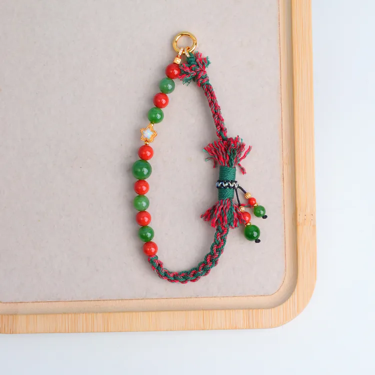 【琪琪珠宝】时尚简约南红和田玉碧玉设计手机挂