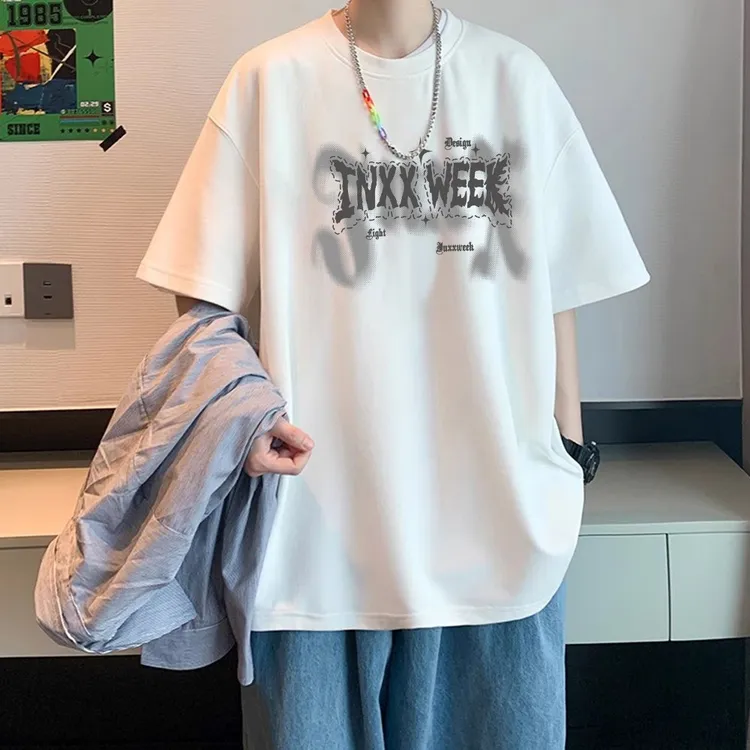 美式高街纯棉短袖t恤男夏季潮牌设计感宽松青少年痞帅体恤上衣服