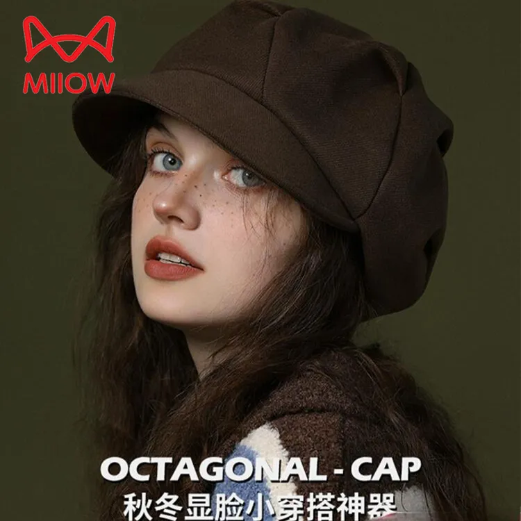 猫人帽子新款褶皱云朵八角帽秋冬显脸小后封口画家帽日系复古洋气