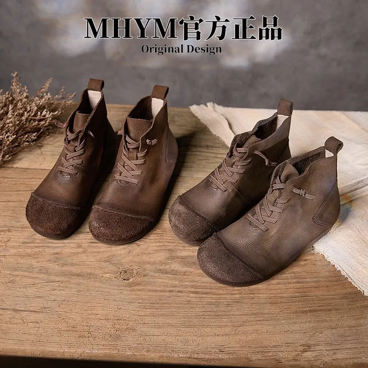 womenshoes真皮女短靴东莞外单新款软底软皮联名款手工复古女靴子