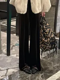 P113393M高腰秋冬休闲裤宽松百搭拉链松紧腰窄版阔腿裤微弹