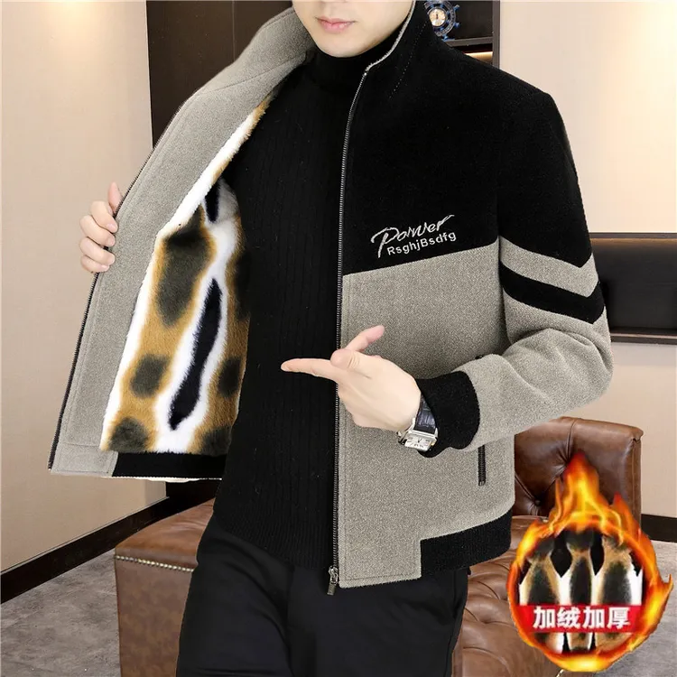 库约内姆男士短款外套秋冬季新款潮流加绒加厚休闲保暖呢子夹克