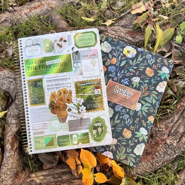 B5金属线圈镭射复古花卉欧式风100克纸浅绘横线内页