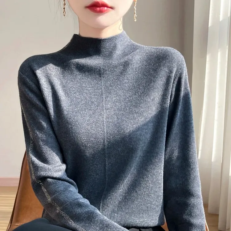 哥弟阿玛施正品纯羊毛100%打底衫女秋冬款半高领内搭长袖针织毛衣