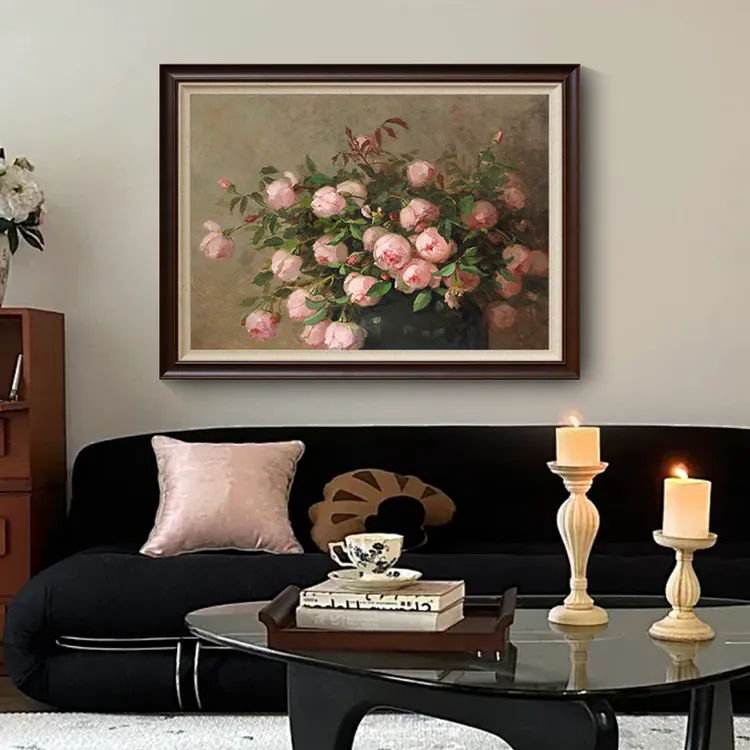 【牡丹含苞】美式卧室装饰画法式中古风玄关花卉床头画餐厅客厅挂画