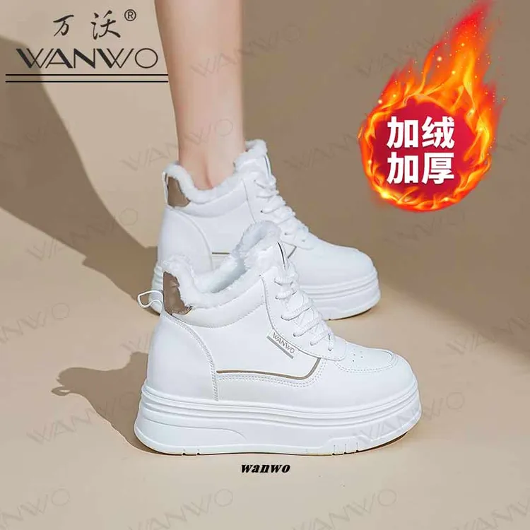 【增高8cm】厚底高帮小白鞋冬季加绒雪地靴女鞋2025新款保暖大棉鞋