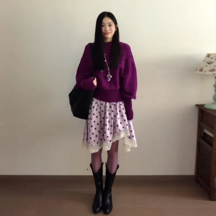 紫色高领毛衣女慵懒高级感秋冬季2025年新款可外穿内搭针织厚上衣