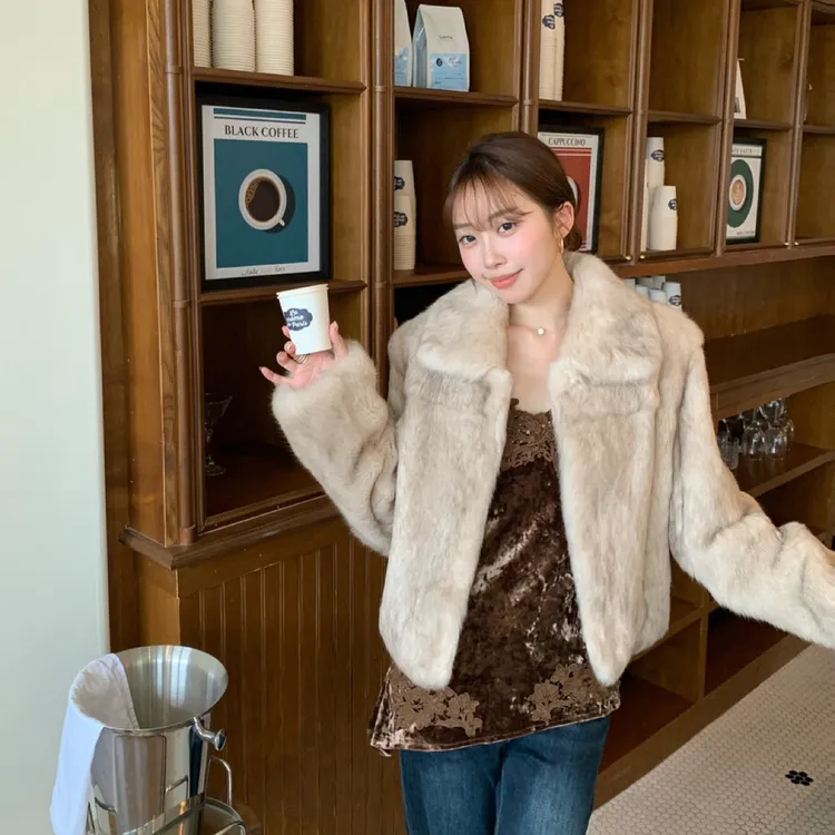 【YOOMINI】10914真兔毛廓形大牌感贵气优雅短外套皮草100%兔毛