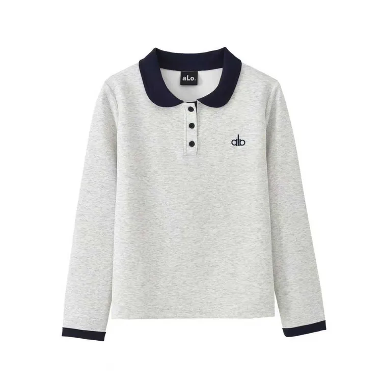 刺绣POLO领长袖莱赛尔天丝棉秋冬卫衣女翻领百搭时尚纯色3188