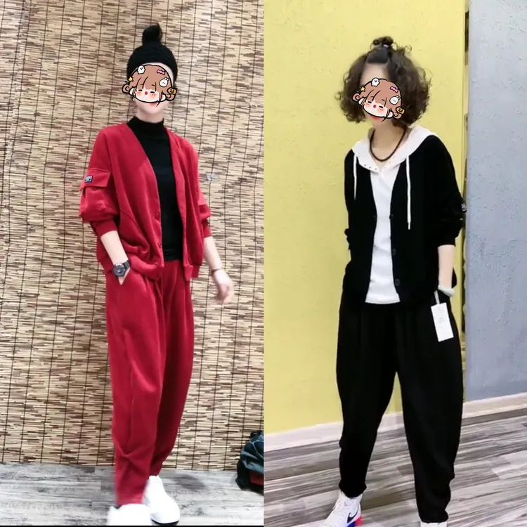 2025秋季新款开衫加厚减龄时尚显瘦时尚套装气质慵懒风中国红套装