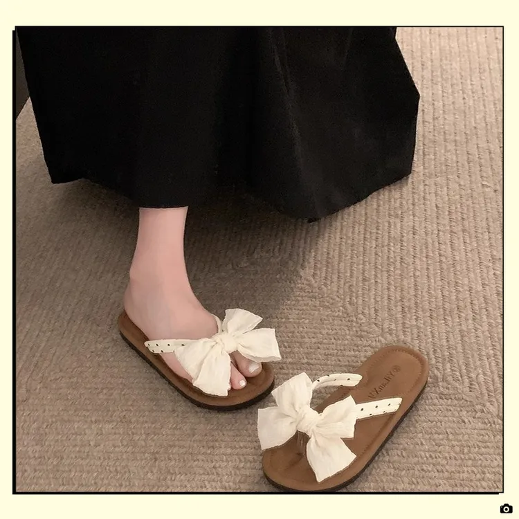 温柔蝴蝶结夹趾JZNX人字拖鞋女夏季时尚外穿2025年新款踩屎【斗趣】