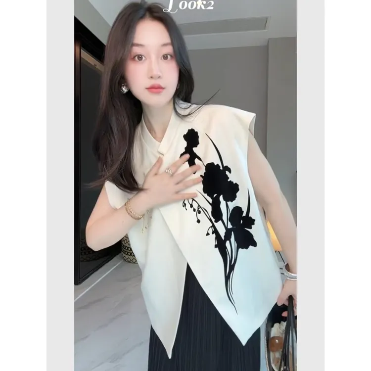 新中式国风白色印花马甲外套女夏薄款2025新款巨好看气质无袖上衣