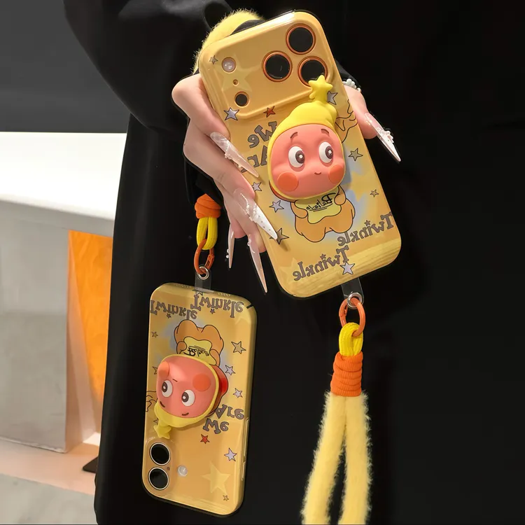 可爱卡通人公仔支架挂绳适用苹果17手机壳iphone华为vivo小米oppo