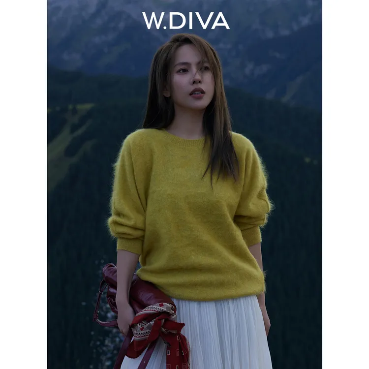 W.Diva【小太阳】秋冬100山羊绒拉毛亲肤套头毛衫慵懒风女53Z212496