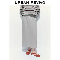 UR2025冬季新款女装简约日常通勤松紧腰后开衩半裙UYB550001