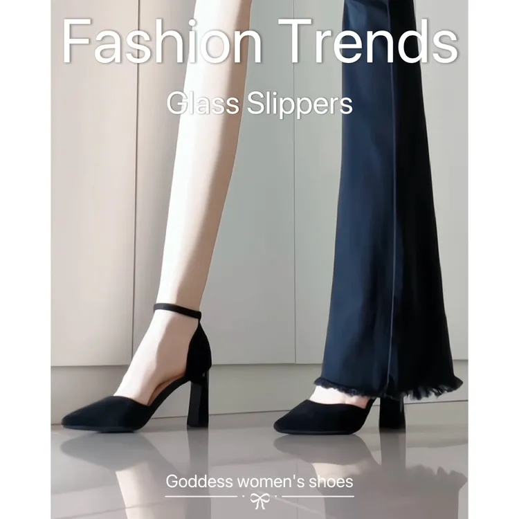 礼仪高跟鞋女黑色尖头绒面中粗跟单鞋日常外穿百搭气质不累脚凉鞋