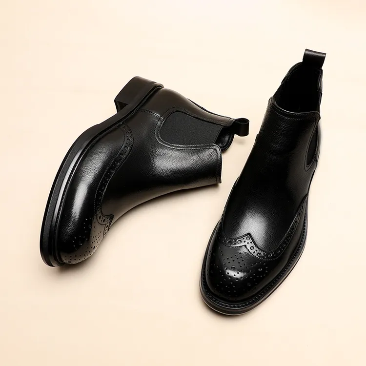 英伦风时尚百搭商务休闲秋冬布洛克雕花复古切尔西靴韩版黑色短靴