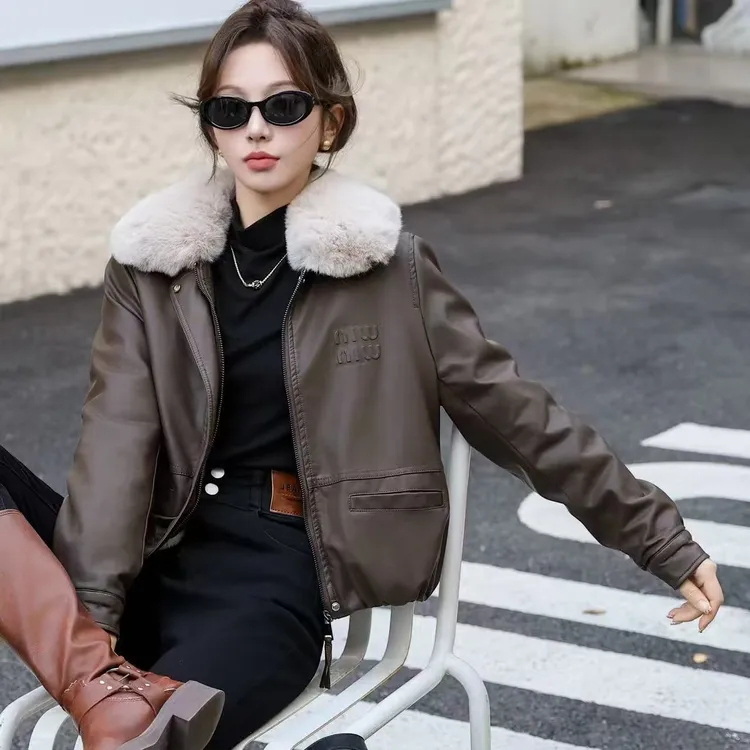 黑色可拆卸毛领加绒加厚皮衣短外套女冬季新款小个子PU皮棉衣夹克