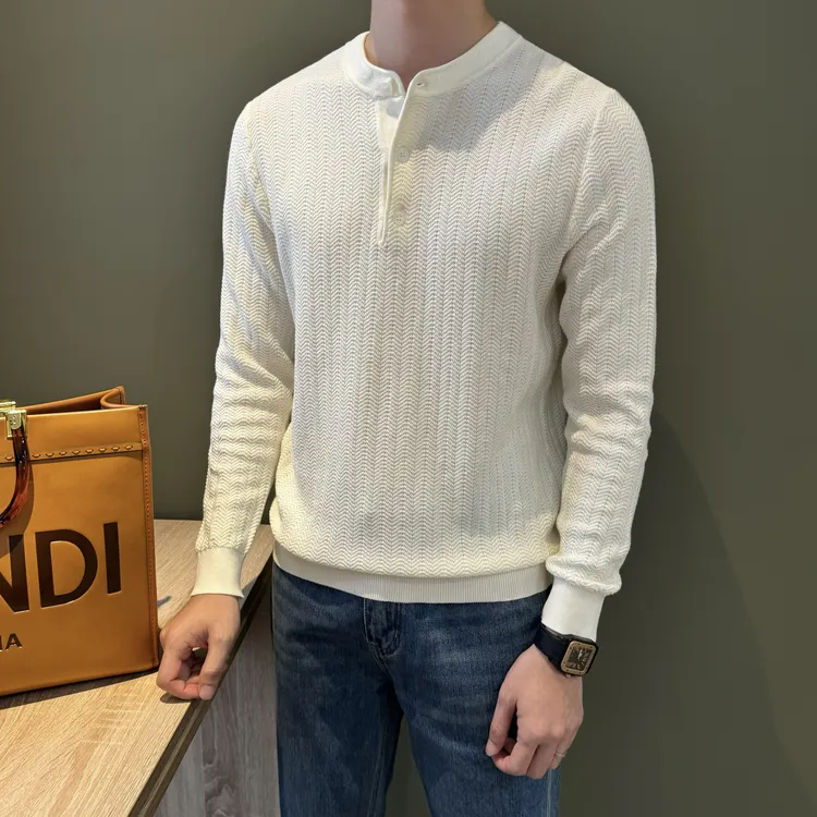 WUSHE物社【纯棉】男士秋冬休闲亨利领套头针织衫时尚通勤内搭毛衣