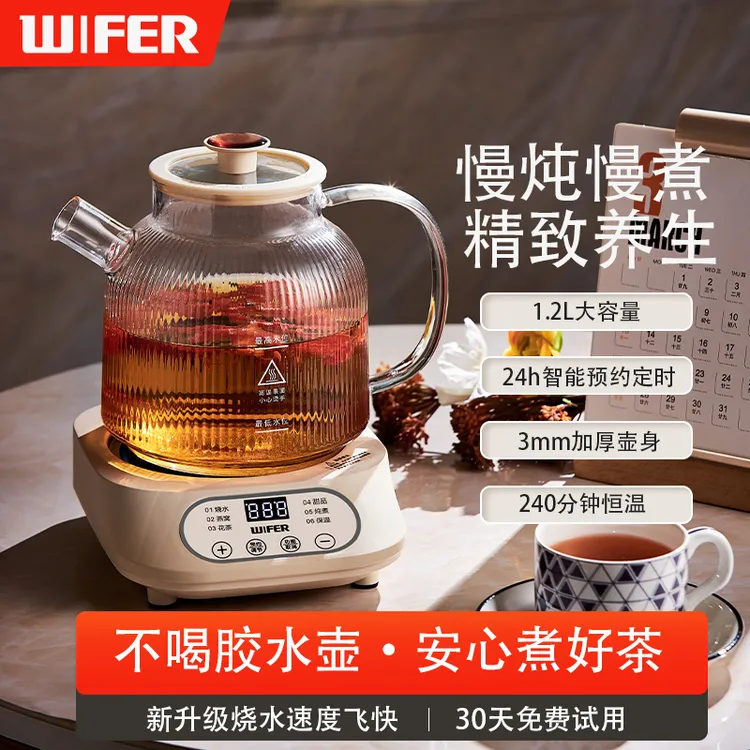 WIFER新款养生壶花茶壶多功能家用玻璃办公室小型炖煮一体烧水壶