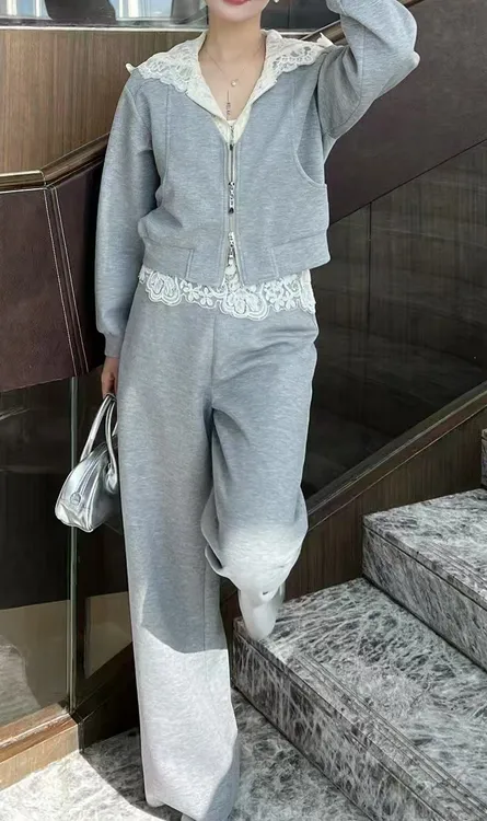 简约 原创设计师款 858 连帽套装休闲直筒阔腿裤