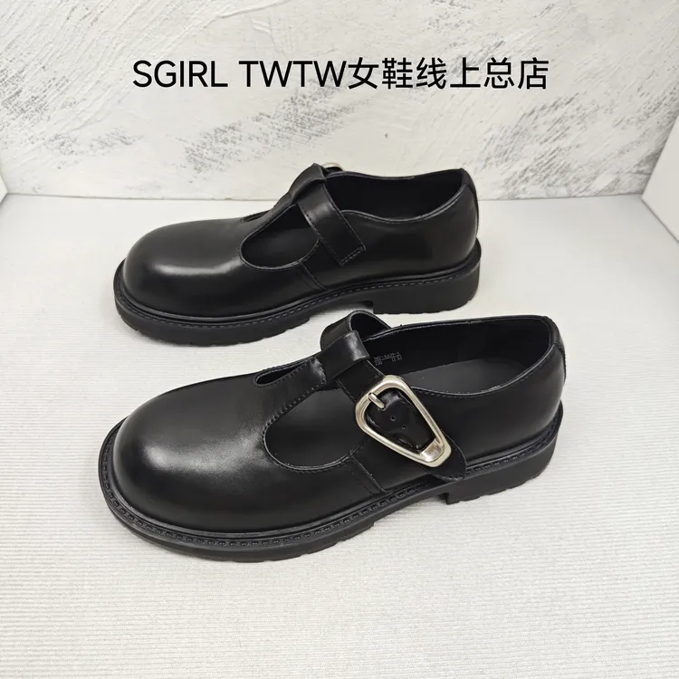 SGIRL TWTW厚底玛丽珍魔术贴单鞋女2026新款黑色圆头休闲小皮鞋潮