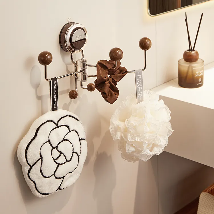 优勤胡桃木色真空吸盘挂钩墙上旋转浴室壁挂门后免打孔强力无痕钩