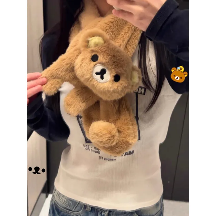 【现货】可爱轻松熊毛绒围巾女冬季韩版百搭保暖防寒风可爱围脖护劲