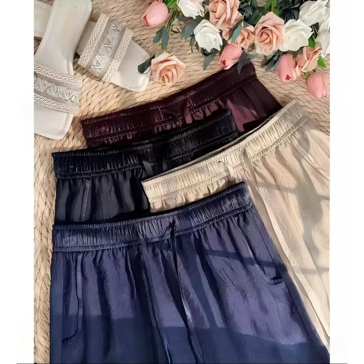 B 门店79&9！雪梨纸醋酸裤」冰感一夏抗皱直筒阔腿休闲裤女 C22723