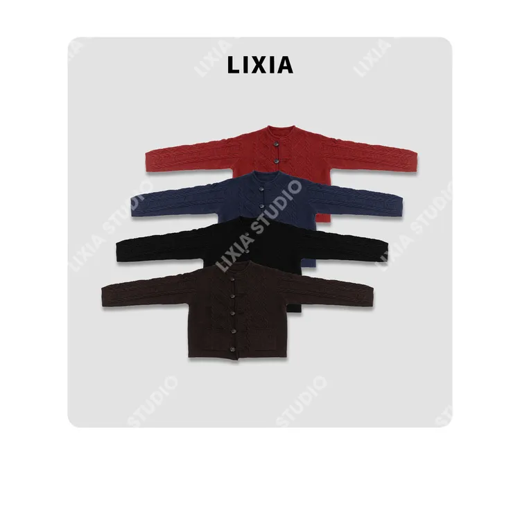 LIXIA【花样年华】经典手工款轻奢风18支纯羊毛时尚针织开衫-D10702