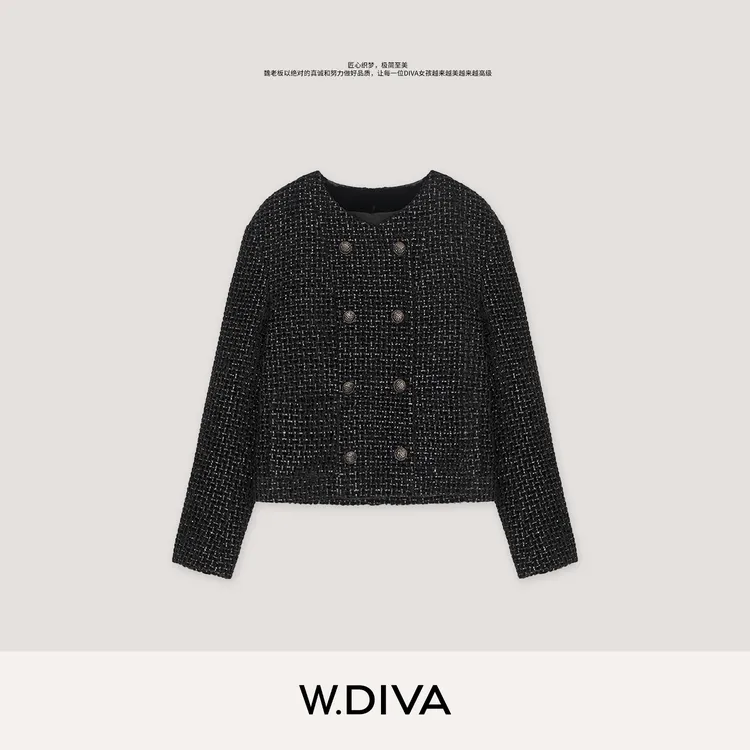 W.Diva【墨玉】秋季显瘦高级感百搭小香短款夹克轻奢外套53C182445