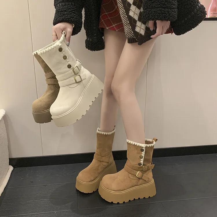 厚底两穿时装靴女2025秋冬季新款显瘦堆堆靴小个子增高勃肯中筒靴
