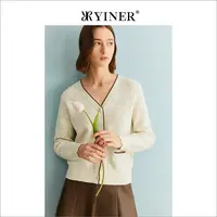 [御寒牦牛绒]YINER音儿专选女装冬季小香风羊毛混纺V领针织开衫