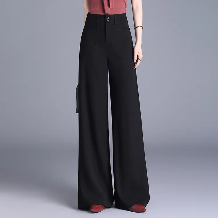 时髦显瘦西装阔腿裤女2025春夏新款高腰遮肉宽松百搭通勤休闲长裤