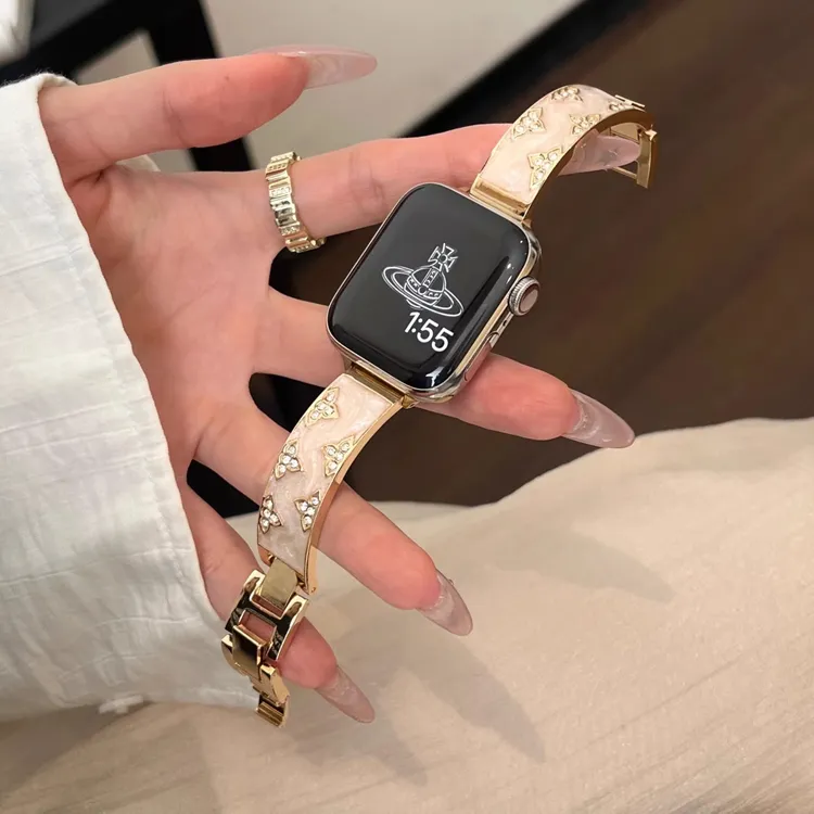 鎏金镶钻手镯金属适用苹果手表s10表带iwatchs9高级Applewatchs87