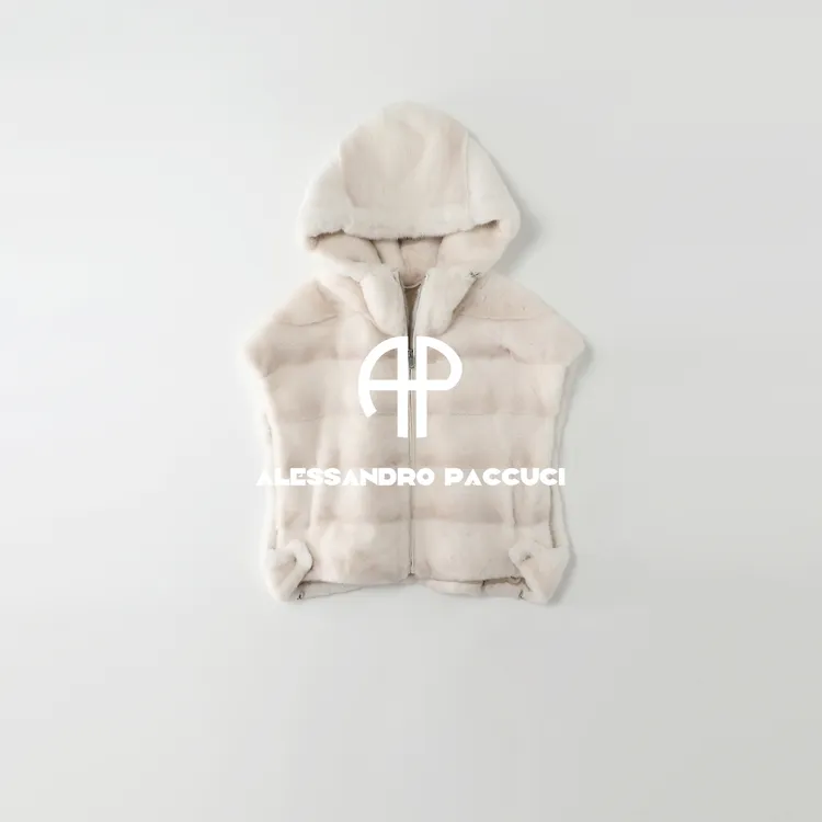 SAGA✖AP洛哥54097CS【冰激凌】进口水貂+桑蚕丝里衬连帽皮草马甲