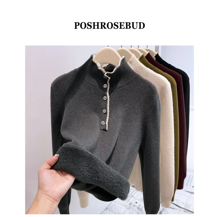 【POSHROSEBUD】加厚长袖针织冬打底衫休闲风毛针织衫秋冬秋季洋气
