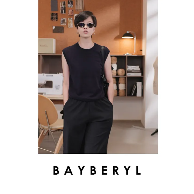 停售-卷BAYBERYL老贝情怀背心*羊绒薄圆领无袖针织衫9ZZS5G1922