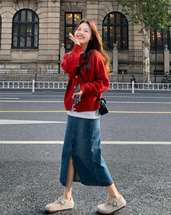 2025新款红色外套裙子女秋季搭配一整套ootd超火盐系穿搭三件套装