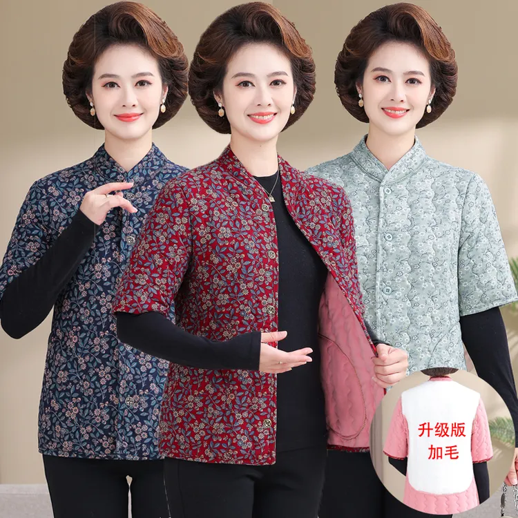 中年妈妈冬装棉马甲女加厚短袖棉衣50岁中老年秋冬外套加绒棉背心