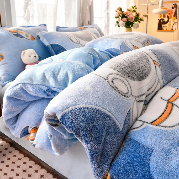 冬季保暖雪花绒被套单件150x200x230珊瑚牛奶绒加绒加厚宿舍被罩