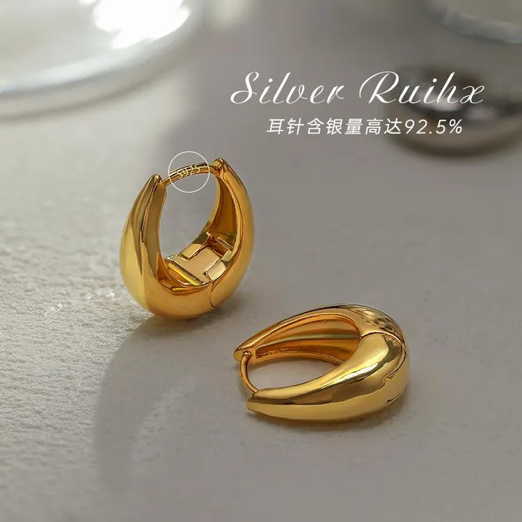 CIOEM KOUIM 925银耳饰 925银针欧美金色圈圈耳环女轻奢气质百搭