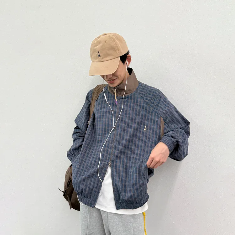 roaringwild a arch  咆哮野兽 棕色格纹双头拉链轻薄夹克